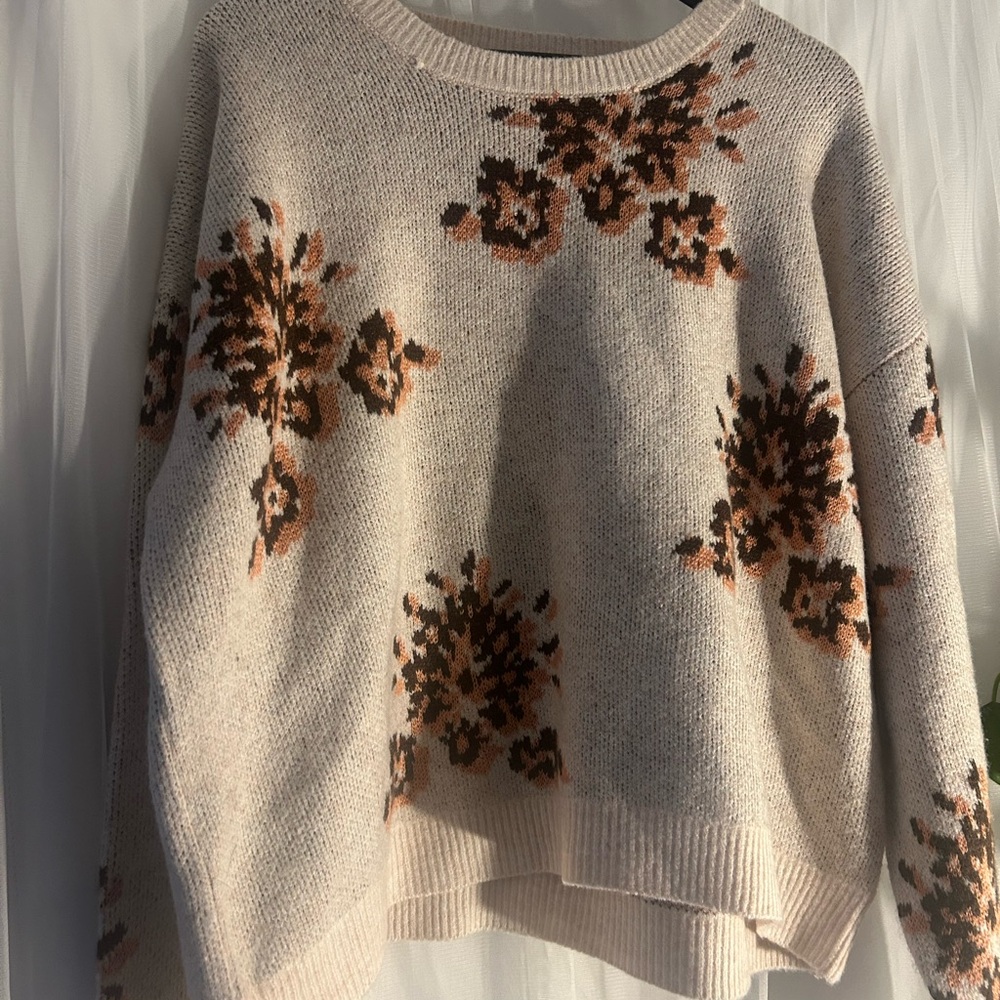 Knox Rose Cream and Brown Floral Sweater